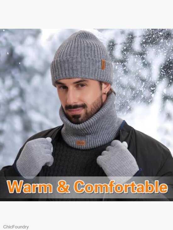 3-Piece Winter Hat Scarf Touchscreen Gloves Set Fleece Lined  display picture 2